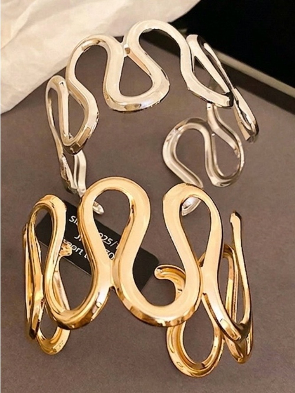 2379- Wave Geometric Spiral Open Cuff Bracelet 925 Sterling Silver Alloy